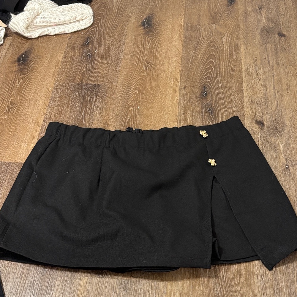 SHEIN Black Skorts with Gold Button Accents